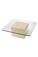 Table basse carrée en travertin et verre transparent | Eichholtz Brindisi | Meubleluxe.fr