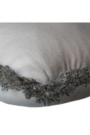 Coussin en lin blanc à franges gris argentées | Meubleluxe.fr