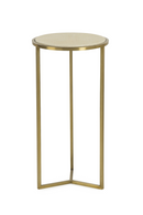 Table d'appoint ronde en cuir nappa de couleur crème | Andrew Martin Holly | Meubleluxe.fr