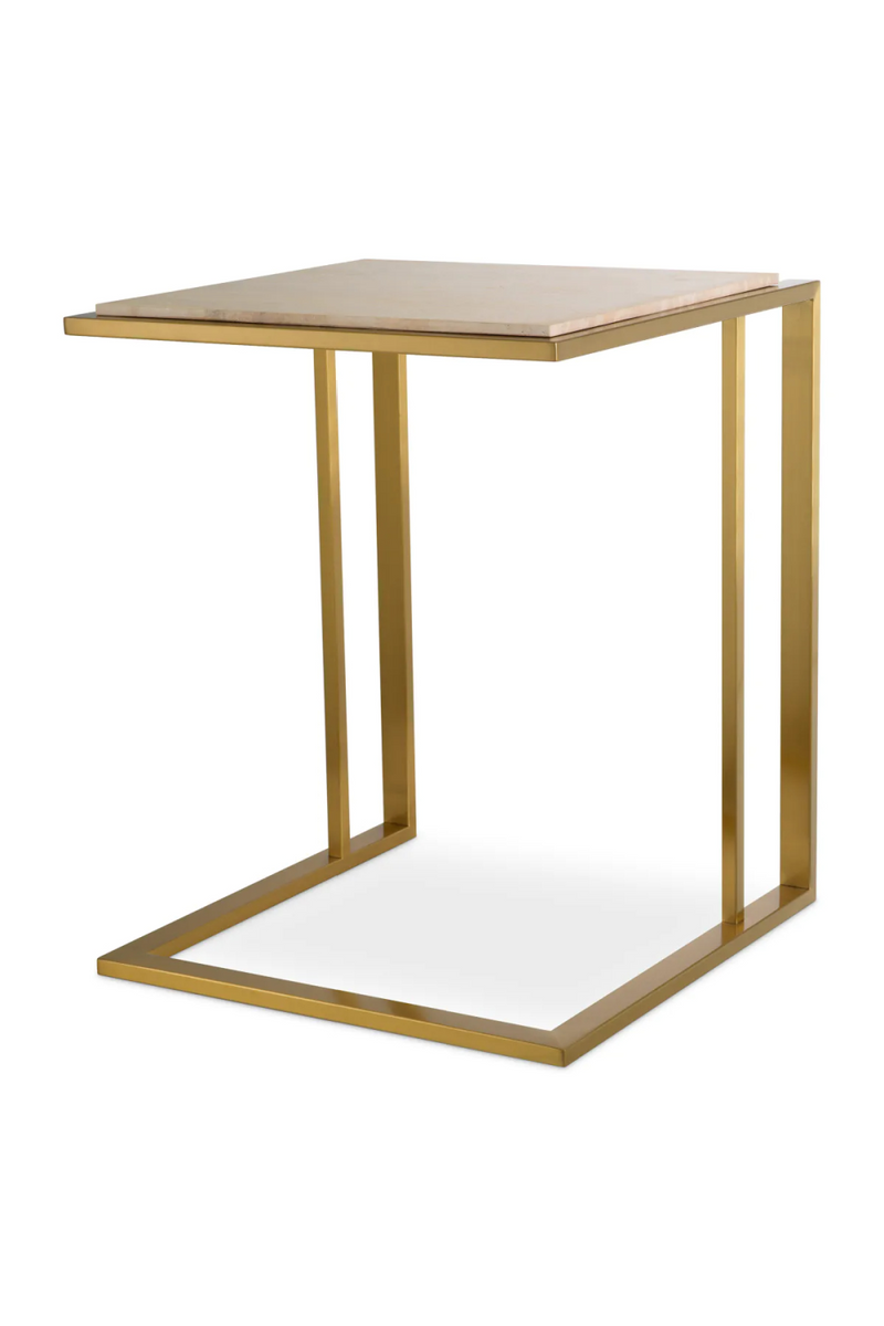 Table d'appoint en travertin et laiton | Eichholtz Cocktail | Meubleluxe.fr