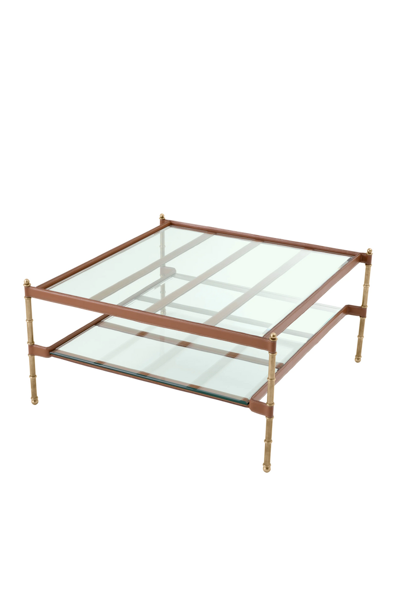 Table basse en cuir marron et verre | Eichholtz Princess | Meubleluxe.fr