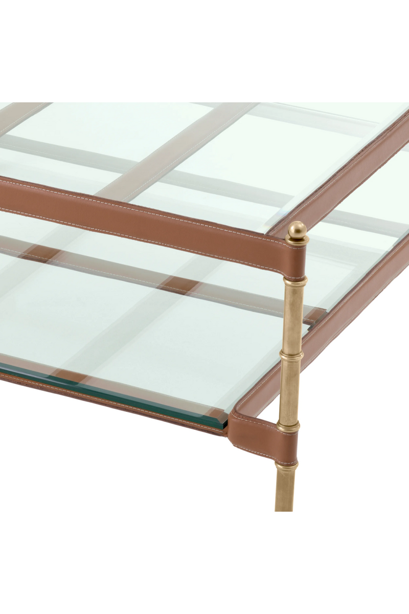 Table basse en cuir marron et verre | Eichholtz Princess | Meubleluxe.fr