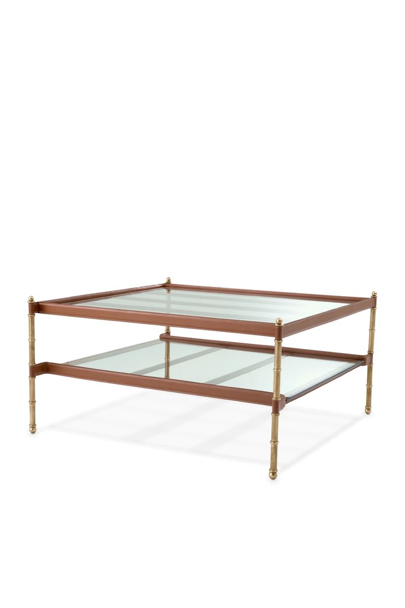 Table basse en cuir marron et verre | Eichholtz Princess | Meubleluxe.fr