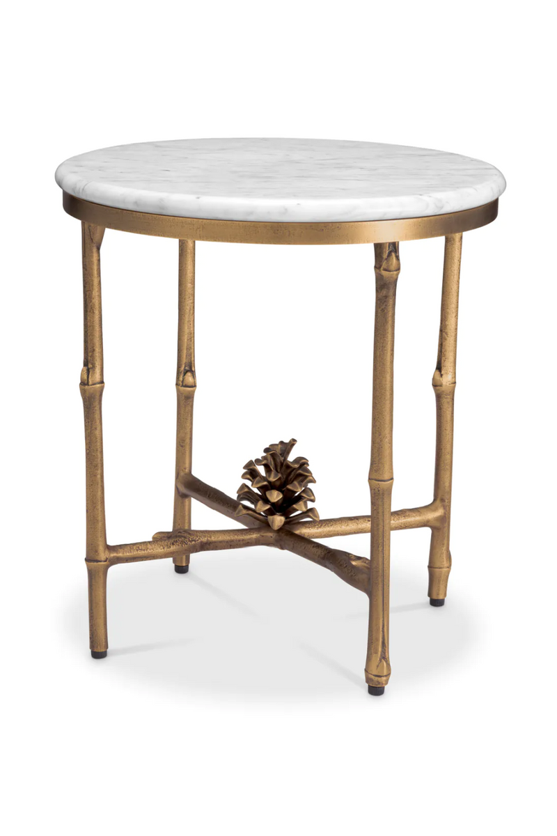 Table d'appoint en marbre blanc et en laiton | Eichholtz Pigna | Meubleluxe.fr