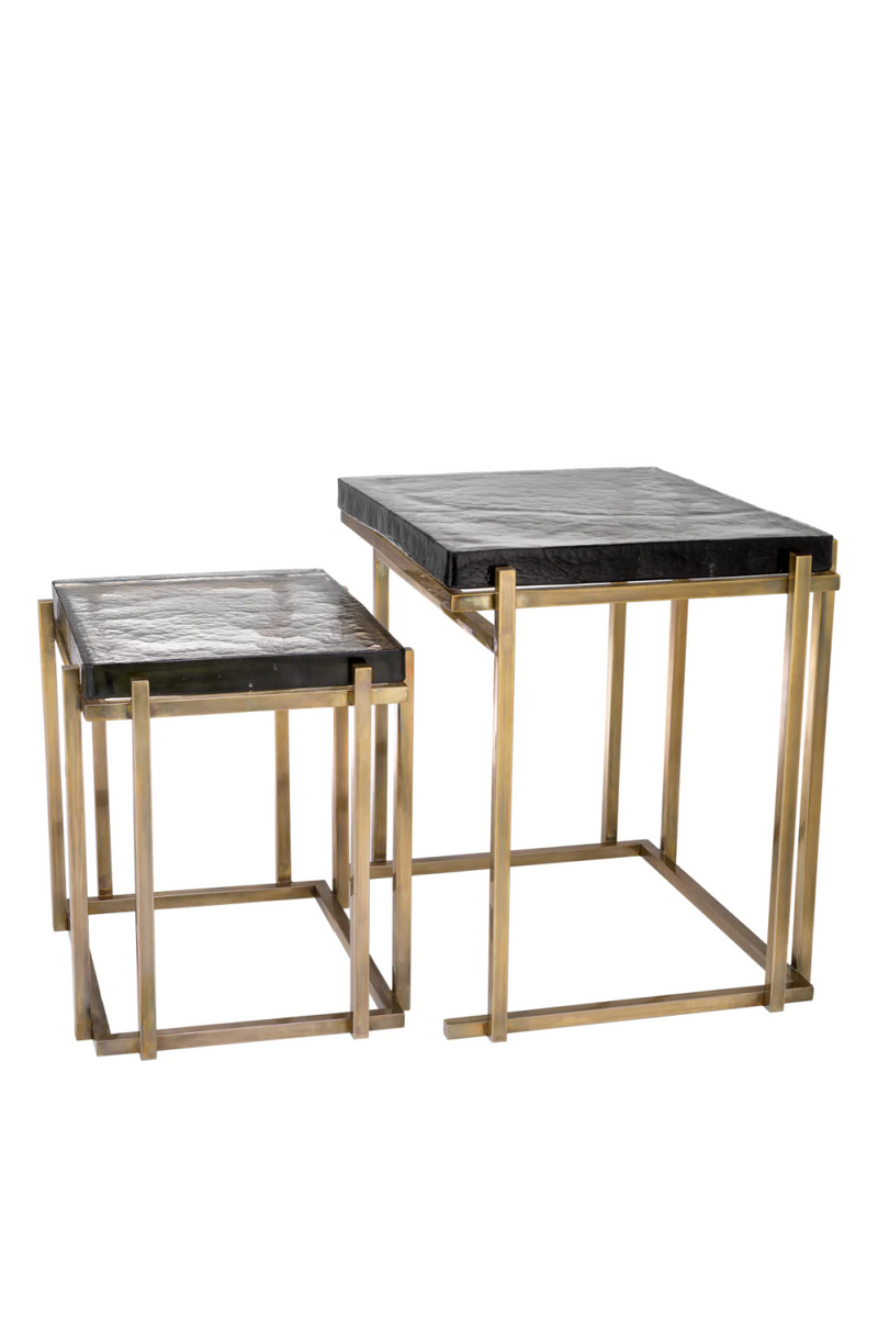 Table d'appoint en laiton vieilli et en verre (lot de 2) | Eichholtz Niemeyer | Meubleluxe.fr