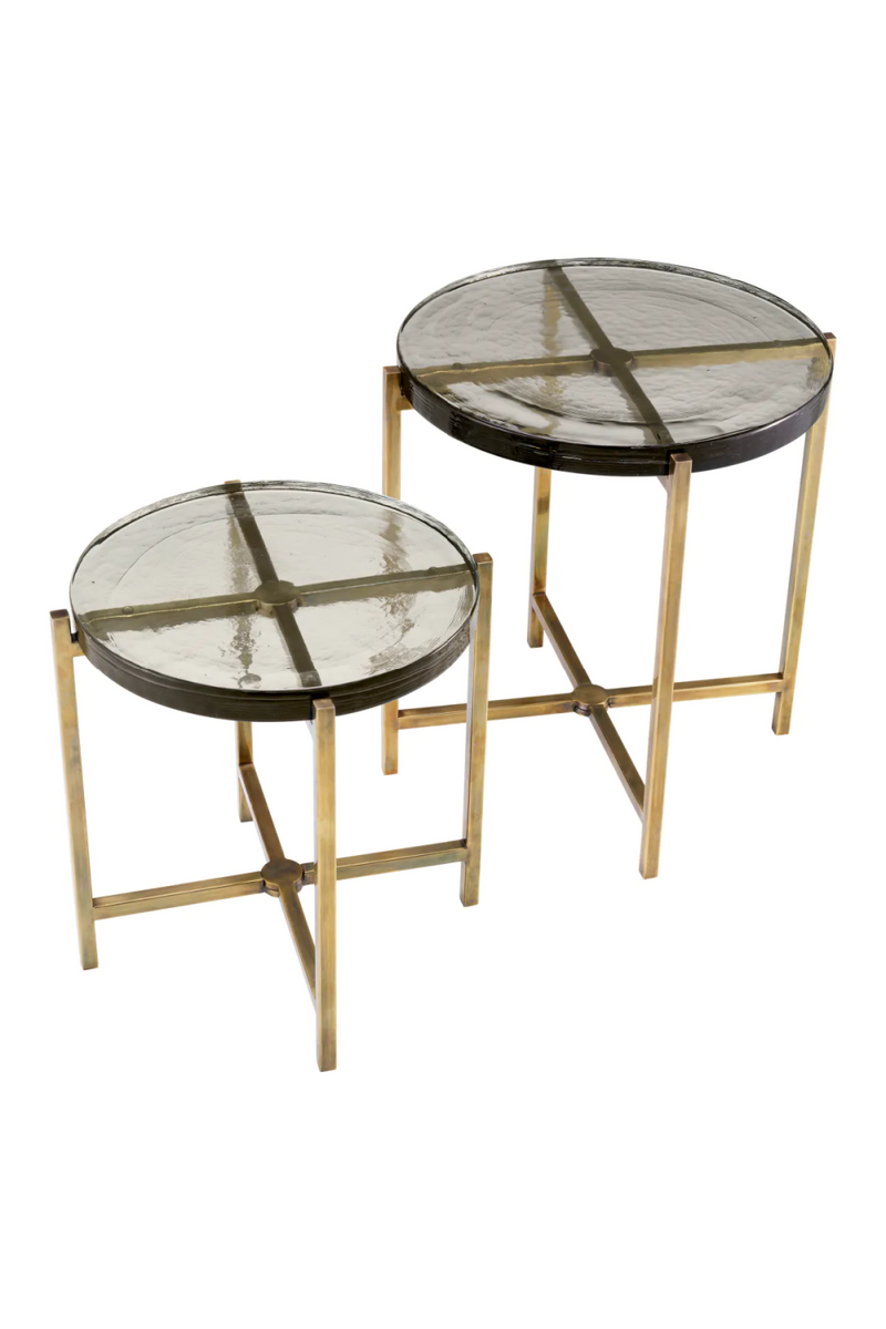 Table d'appoint en laiton vieilli et en verre (lot de 2) | Eichholtz Haymann | Meubleluxe.fr