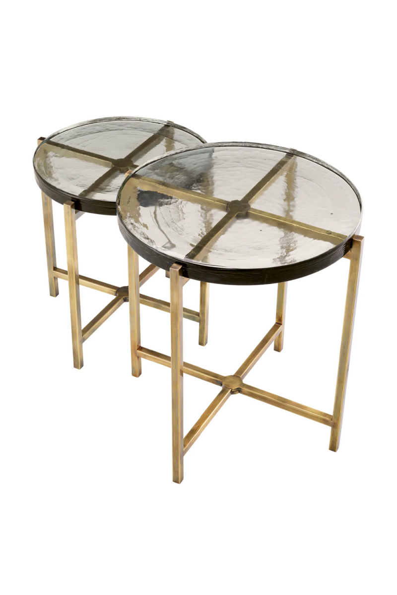 Table d'appoint en laiton vieilli et en verre (lot de 2) | Eichholtz Haymann | Meubleluxe.fr