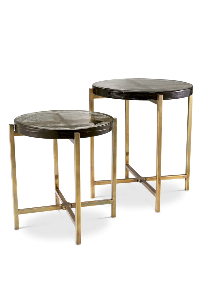 Table d'appoint en laiton vieilli et en verre (lot de 2) | Eichholtz Haymann | Meubleluxe.fr