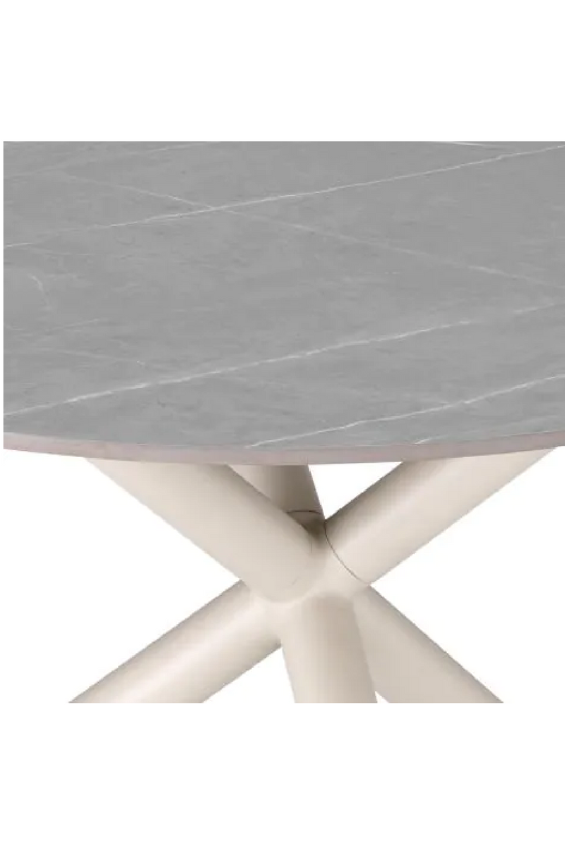 Table de salle à manger d'extérieur ronde en marbre céramique gris | Eichholt Nassau | Meubleluxe.fr