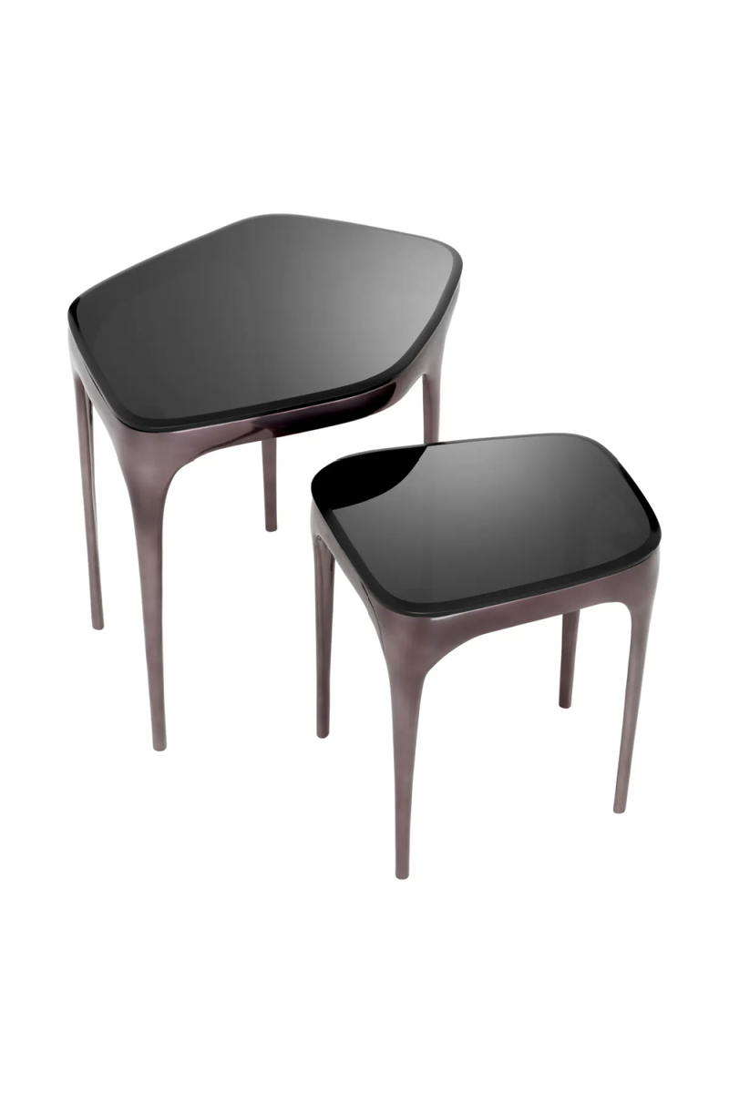 Table d'appoint gigogne nickelée noire (lot de 2) | Eichholtz Deacon | Meubleluxe.fr