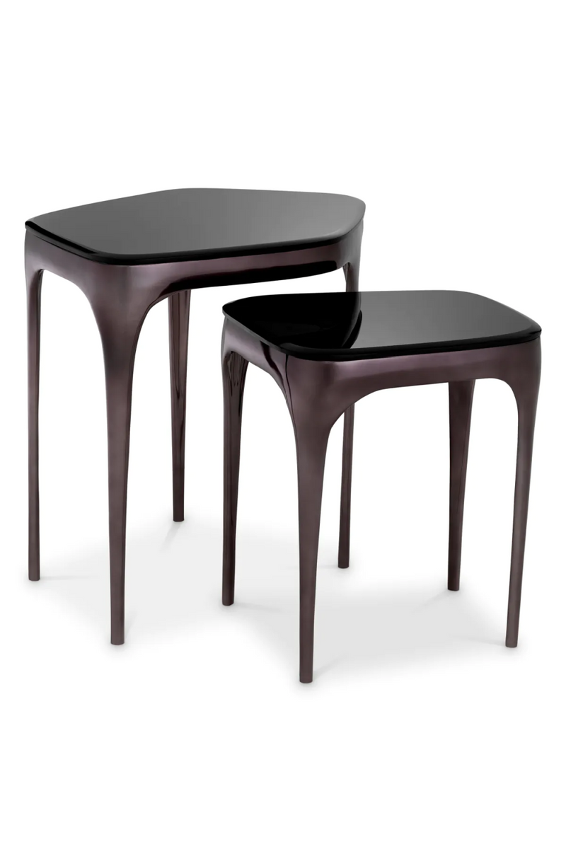 Table d'appoint gigogne nickelée noire (lot de 2) | Eichholtz Deacon | Meubleluxe.fr