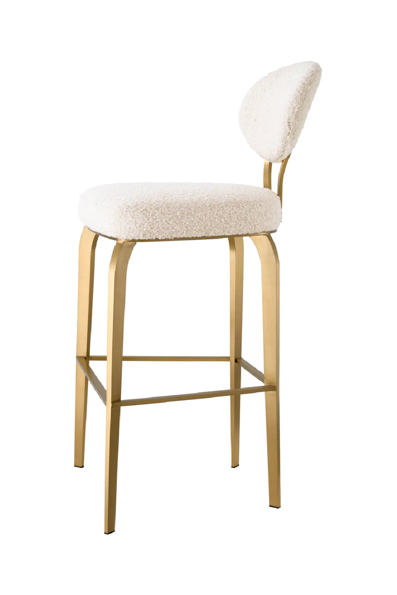 Chaise de bar bouclé crème en laiton | Eichholtz Dorrego | Meubleluxe.fr