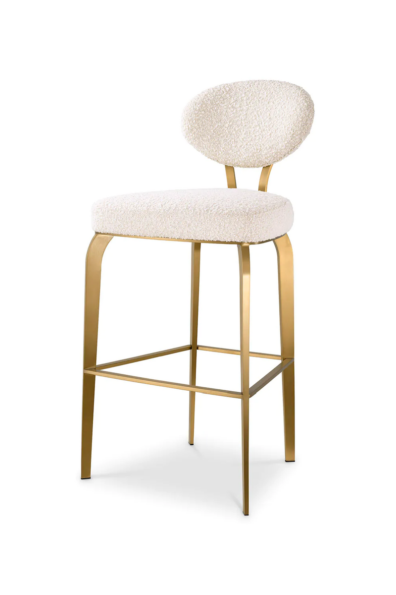 Chaise de bar bouclé crème en laiton | Eichholtz Dorrego | Meubleluxe.fr