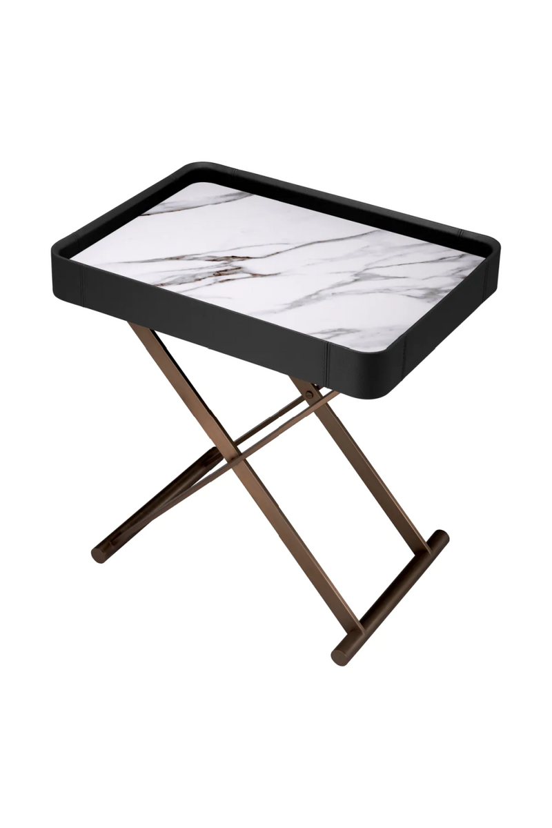 Plateau en bronze, cuir noir et marbre blanc | Eichholtz Monarch | Meubleluxe.fr