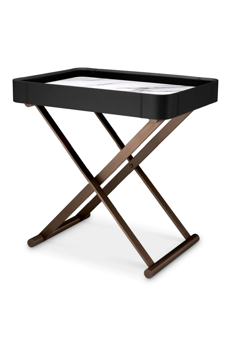 Plateau en bronze, cuir noir et marbre blanc | Eichholtz Monarch | Meubleluxe.fr