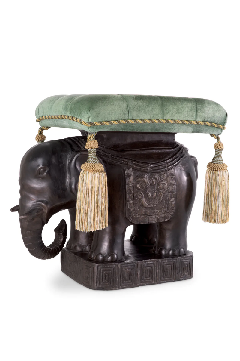 Pouf en bronze et velours vert | Eichholtz Elephant | Meubleluxe.fr