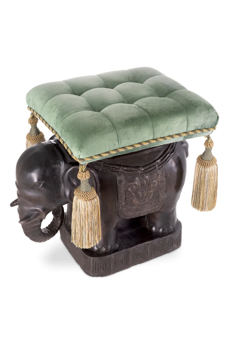 Pouf en bronze et velours vert | Eichholtz Elephant | Meubleluxe.fr