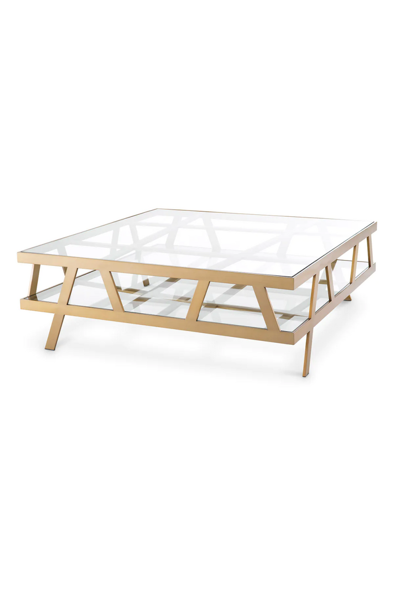 Table basse carrée en verre et en laiton brossé | Eichholtz Billinghurst | Meubleluxe.fr