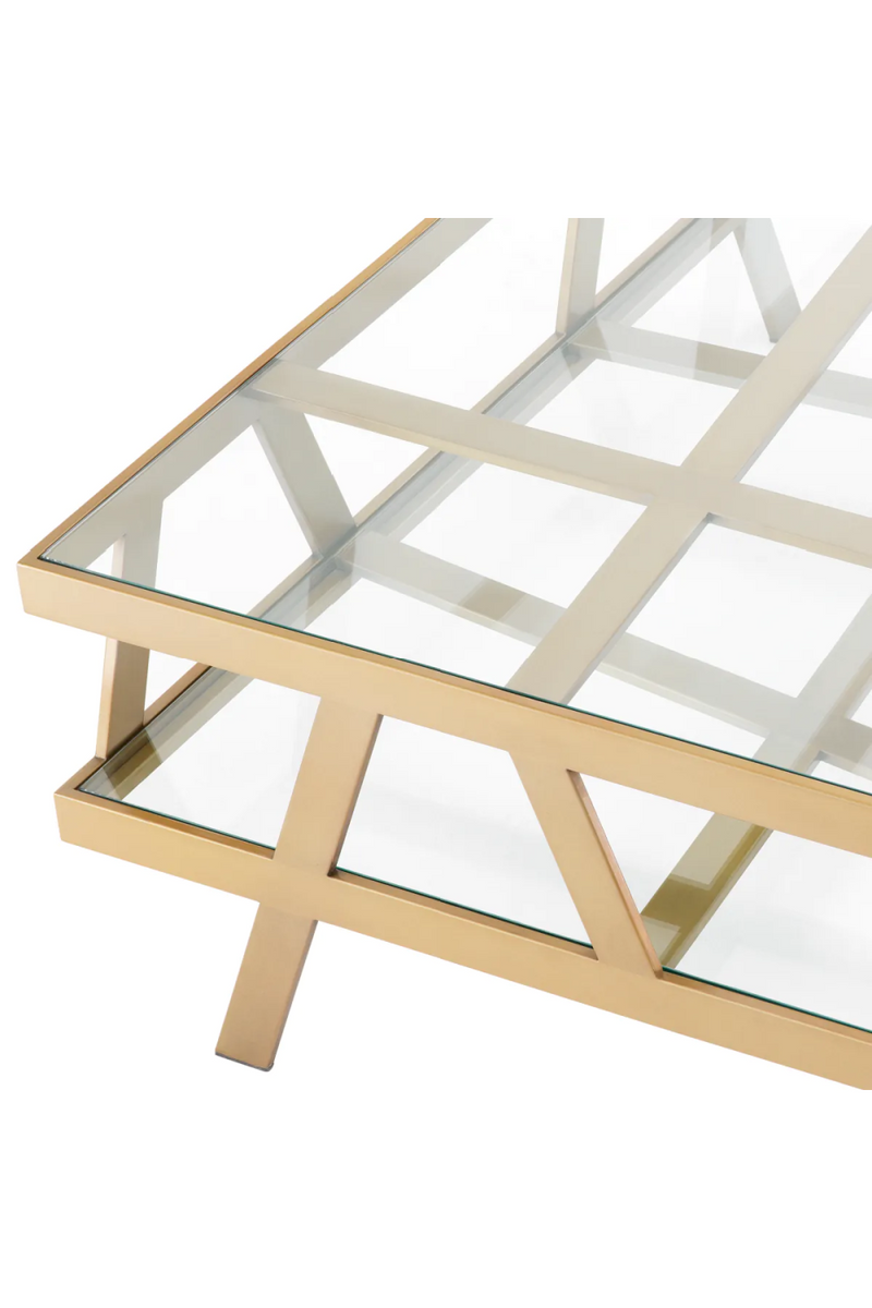 Table basse carrée en verre et en laiton brossé | Eichholtz Billinghurst | Meubleluxe.fr