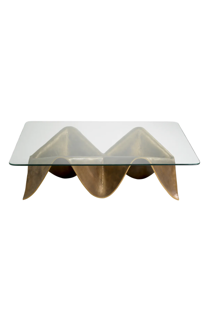 Table basse rectangulaire en laiton vieilli et verre transparent | Eichholtz Angelico | Meubleluxe.fr