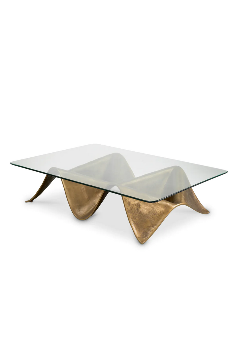 Table basse rectangulaire en laiton vieilli et verre transparent | Eichholtz Angelico | Meubleluxe.fr