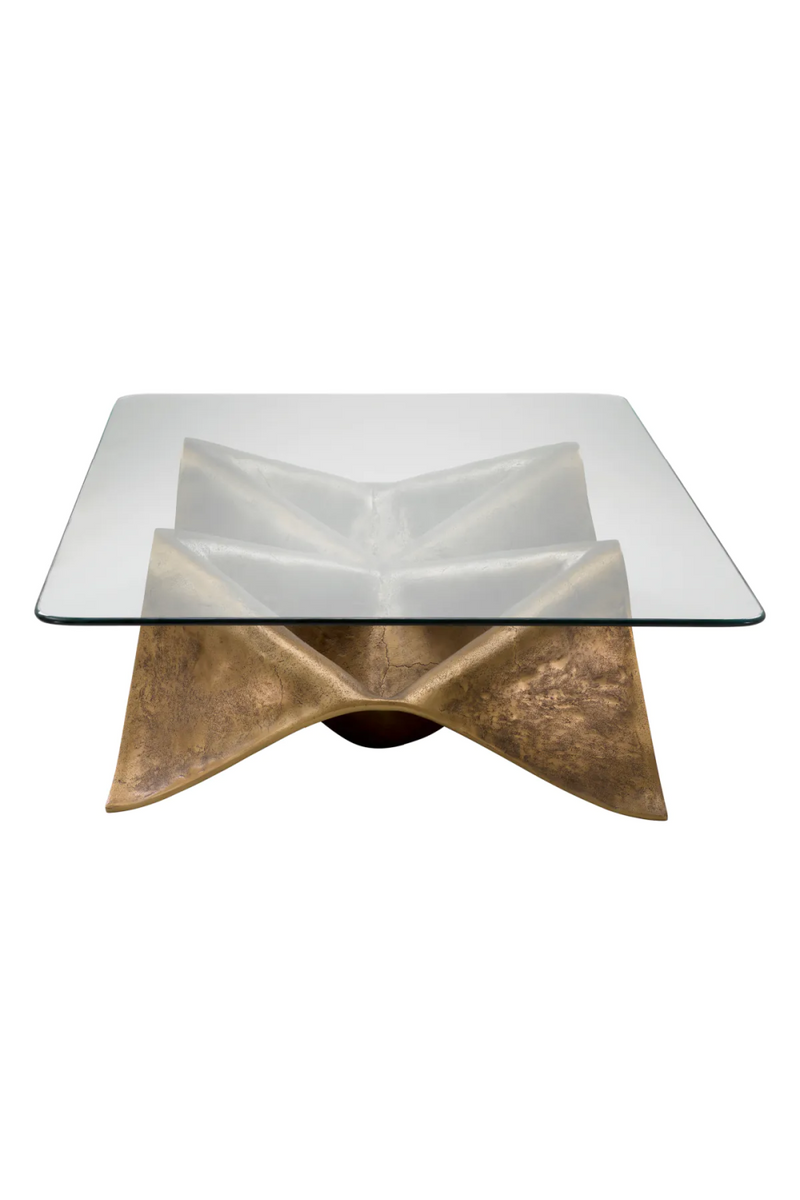 Table basse rectangulaire en laiton vieilli et verre transparent | Eichholtz Angelico | Meubleluxe.fr