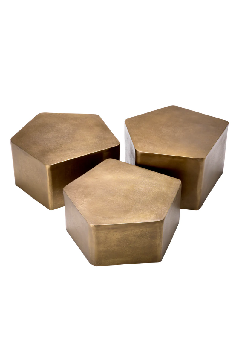 Table basse ovale en laiton vieilli (lot de 3) | Eichholtz Veenazza | Meubleluxe.fr