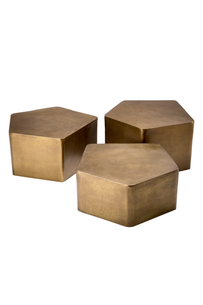 Table basse ovale en laiton vieilli (lot de 3) | Eichholtz Veenazza | Meubleluxe.fr