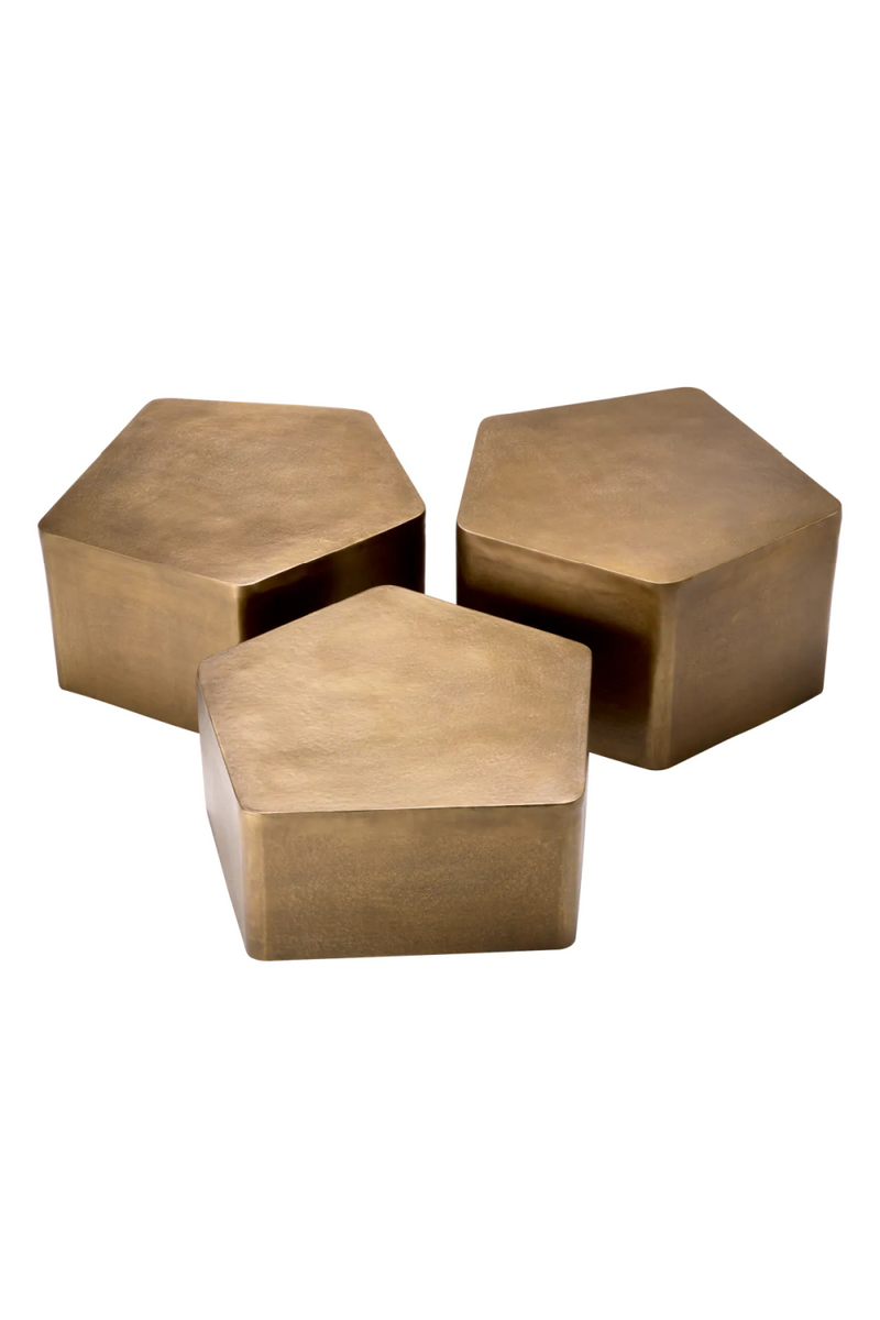 Table basse ovale en laiton vieilli (lot de 3) | Eichholtz Veenazza | Meubleluxe.fr