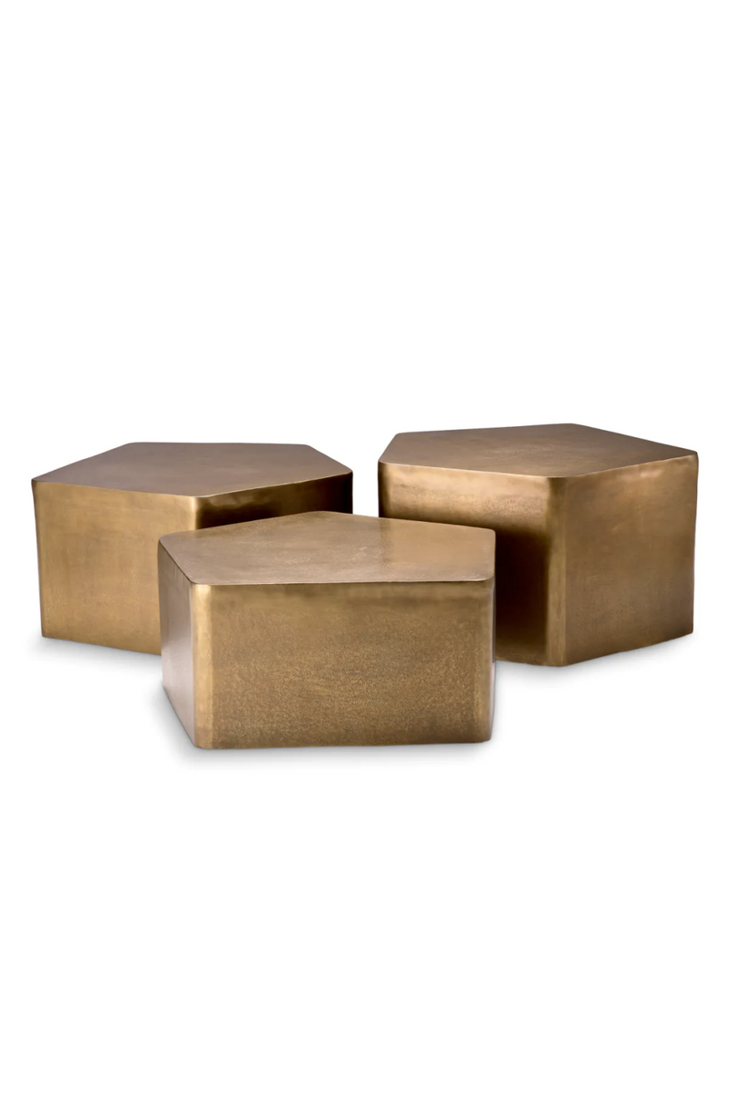 Table basse ovale en laiton vieilli (lot de 3) | Eichholtz Veenazza | Meubleluxe.fr