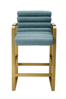 Chaise de comptoir en laiton brossé et en tissu bleu | Eichholtz Olsen | Meubleluxe.fr
