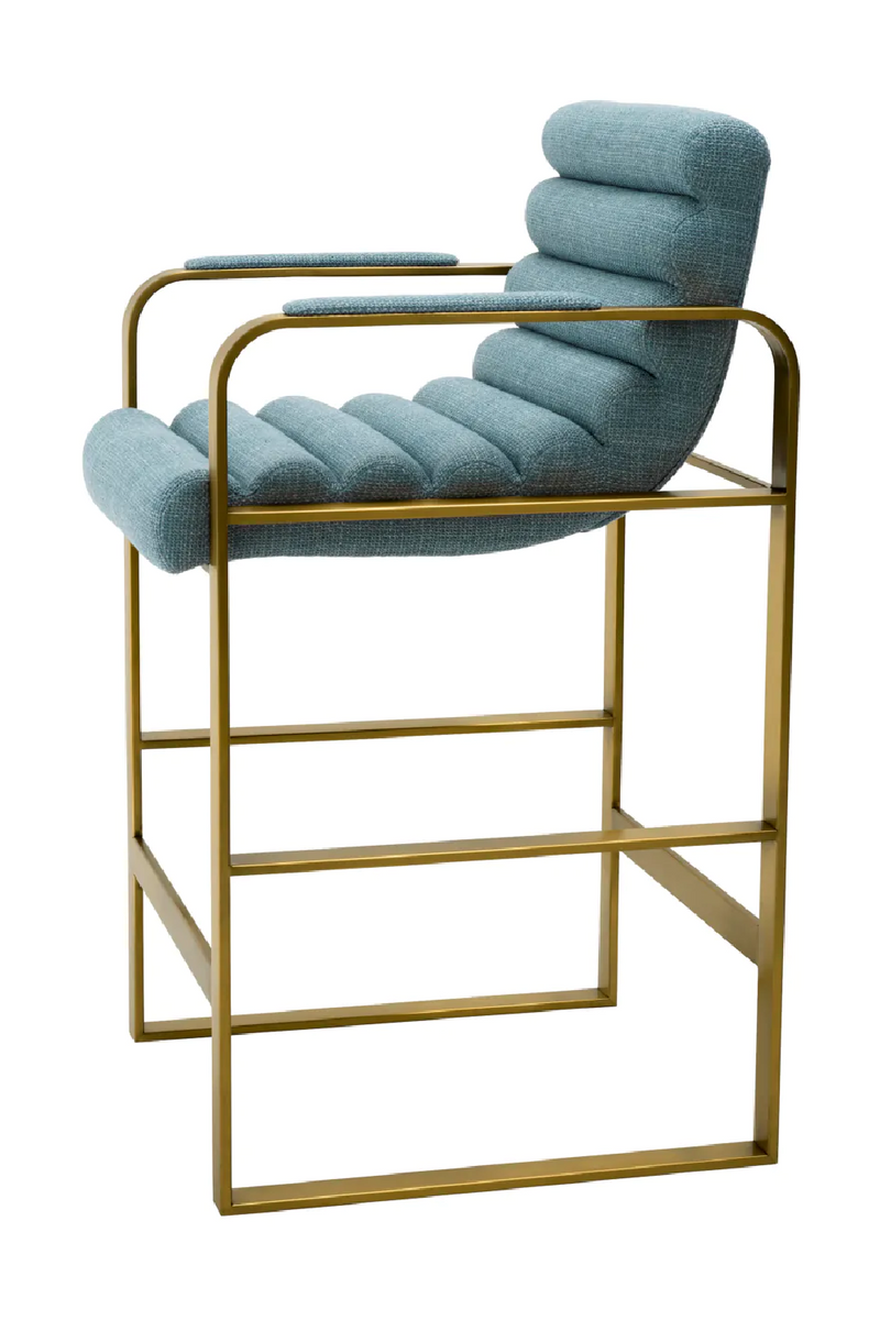 Chaise de comptoir en laiton brossé et en tissu bleu | Eichholtz Olsen | Meubleluxe.fr