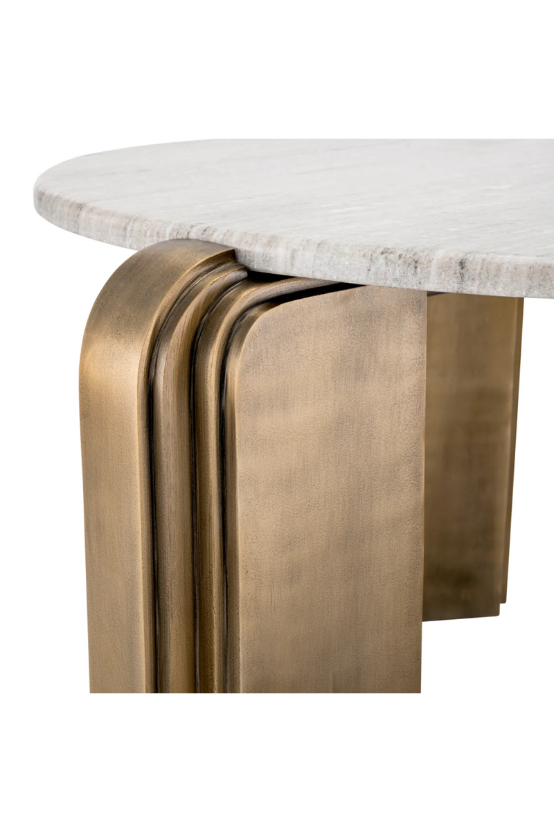 Table basse ronde en laiton vieilli et marbre beige | Eichholtz Albion | Meubleluxe.fr