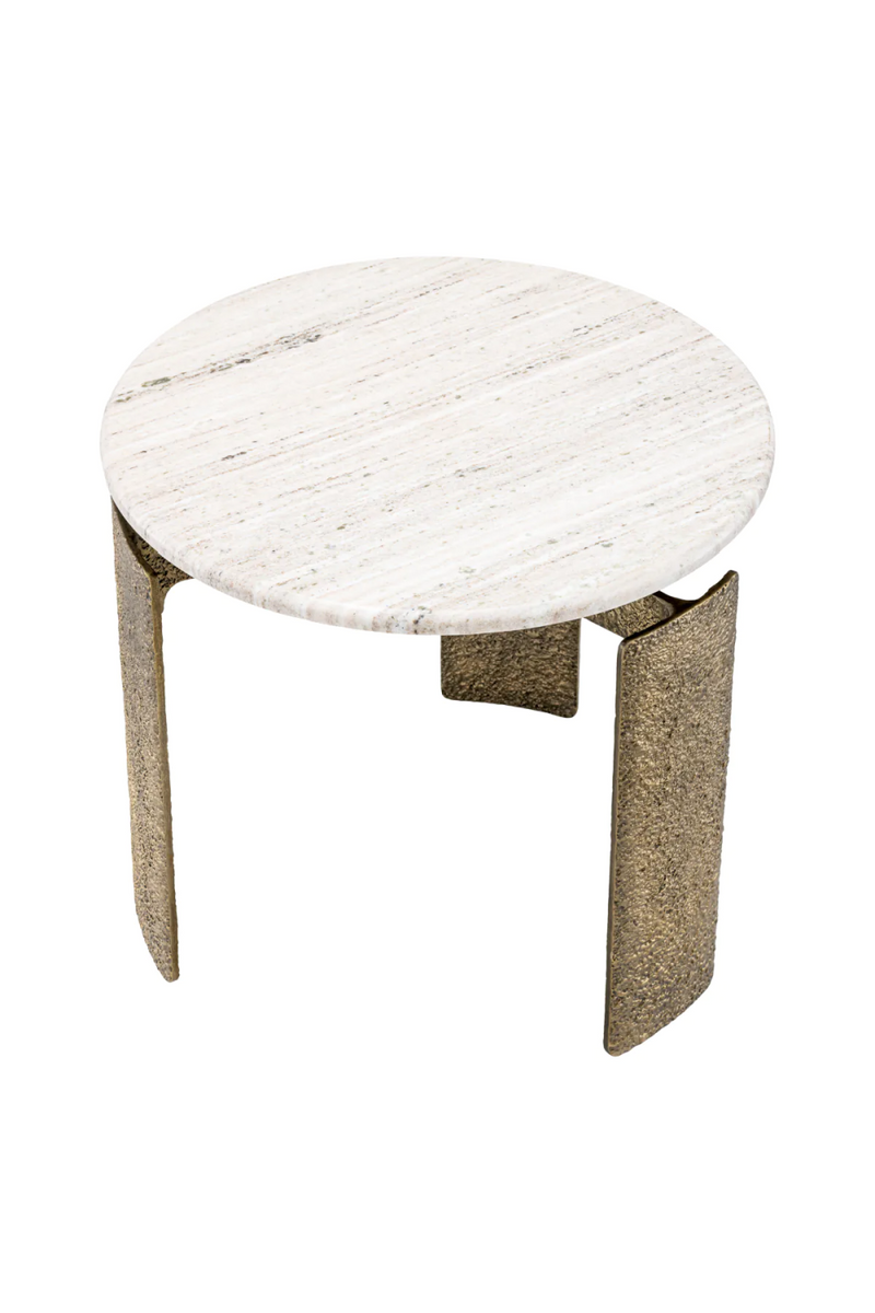 Table d'appoint ronde en laiton martelé et marbre beige | Eichholtz Bodega | Meubleluxe.fr