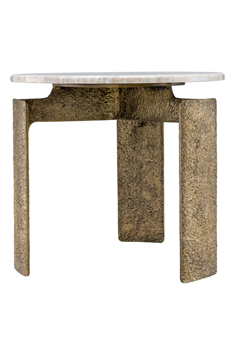 Table d'appoint ronde en laiton martelé et marbre beige | Eichholtz Bodega | Meubleluxe.fr