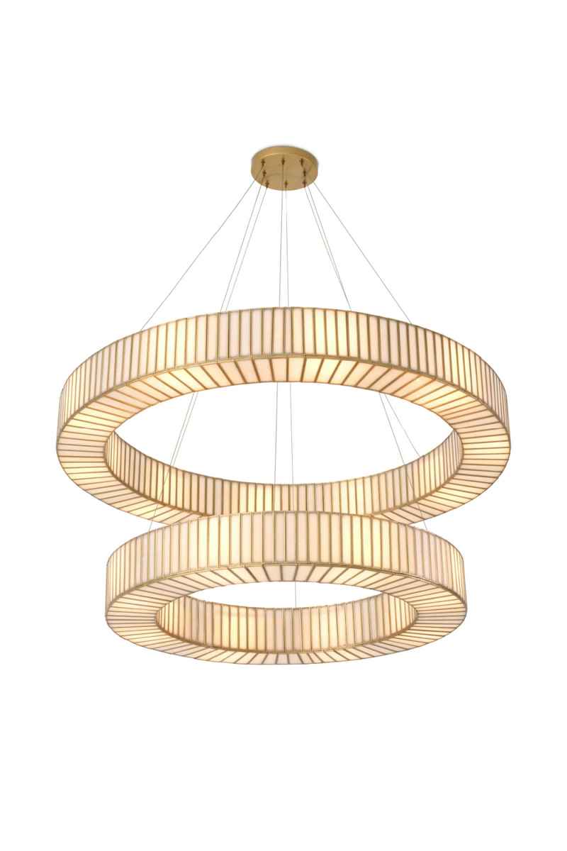 Lustre en laiton vieilli et en verre blanc | Eichholtz Monari Double | Meubleluxe.fr