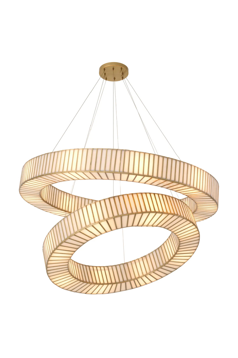 Lustre en laiton vieilli et en verre blanc | Eichholtz Monari Double | Meubleluxe.fr