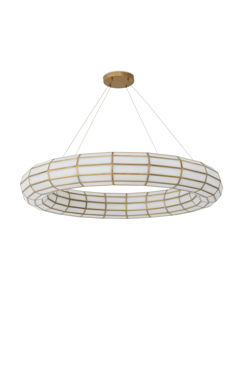 Lustre en laiton vieilli et en verre blanc | Eichholtz Monari Simple | Meubleluxe.fr