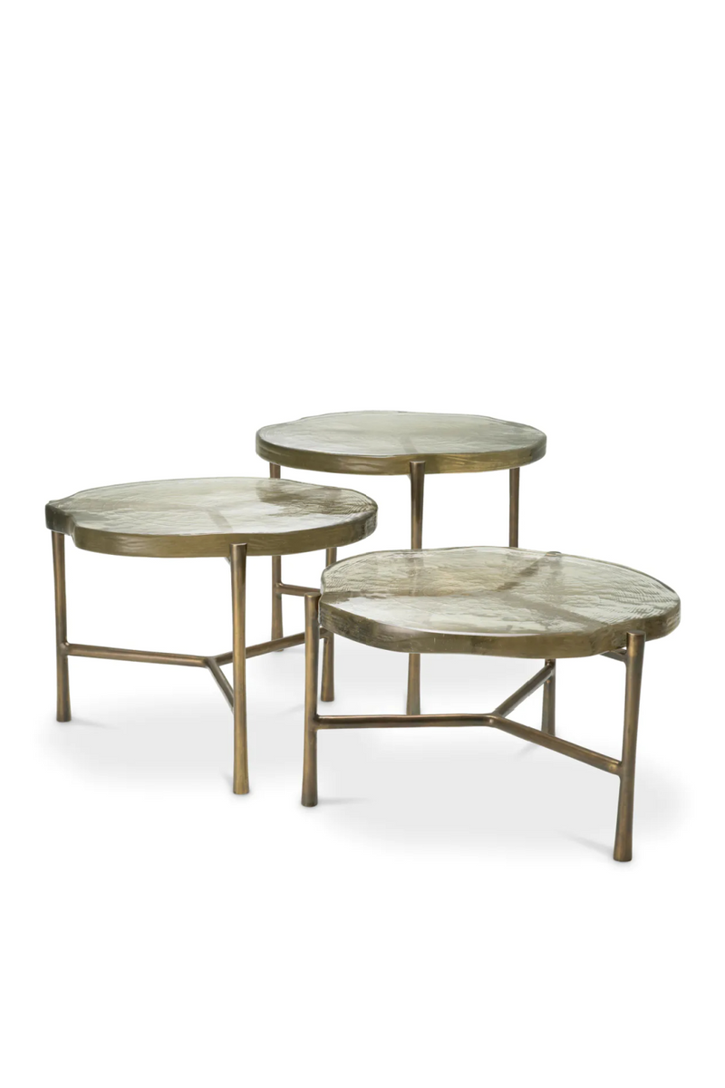 Table basse en laiton et verre artisanal (lot de 3) | Eichholtz Baldovini | Meubleluxe.fr