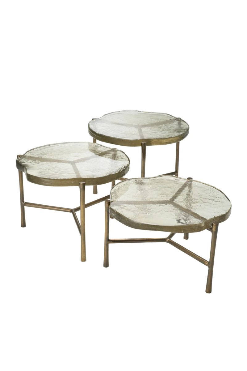 Table basse en laiton et verre artisanal (lot de 3) | Eichholtz Baldovini | Meubleluxe.fr