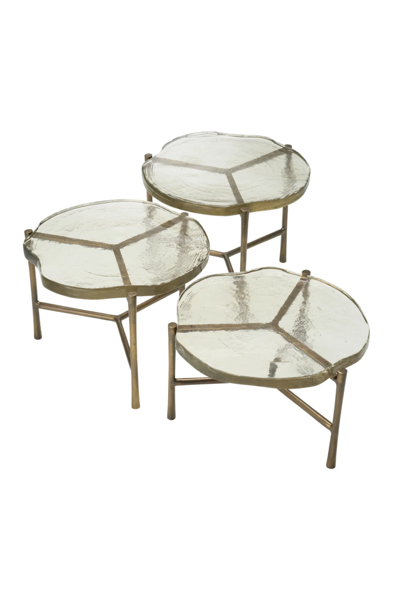 Table basse en laiton et verre artisanal (lot de 3) | Eichholtz Baldovini | Meubleluxe.fr