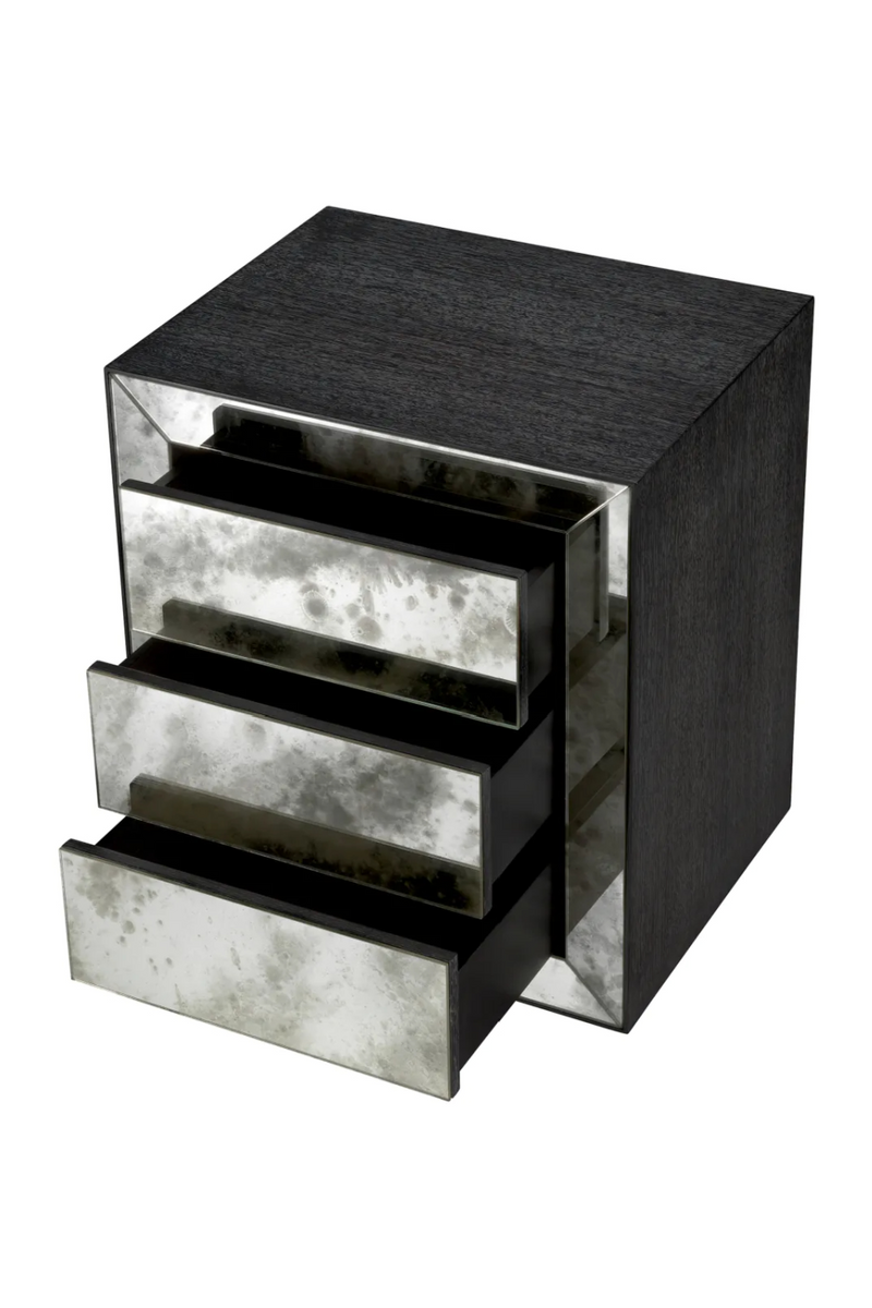 Table de chevet en verre vieilli et chêne gris anthracite | Eichholtz Bogart | Meubleluxe.fr