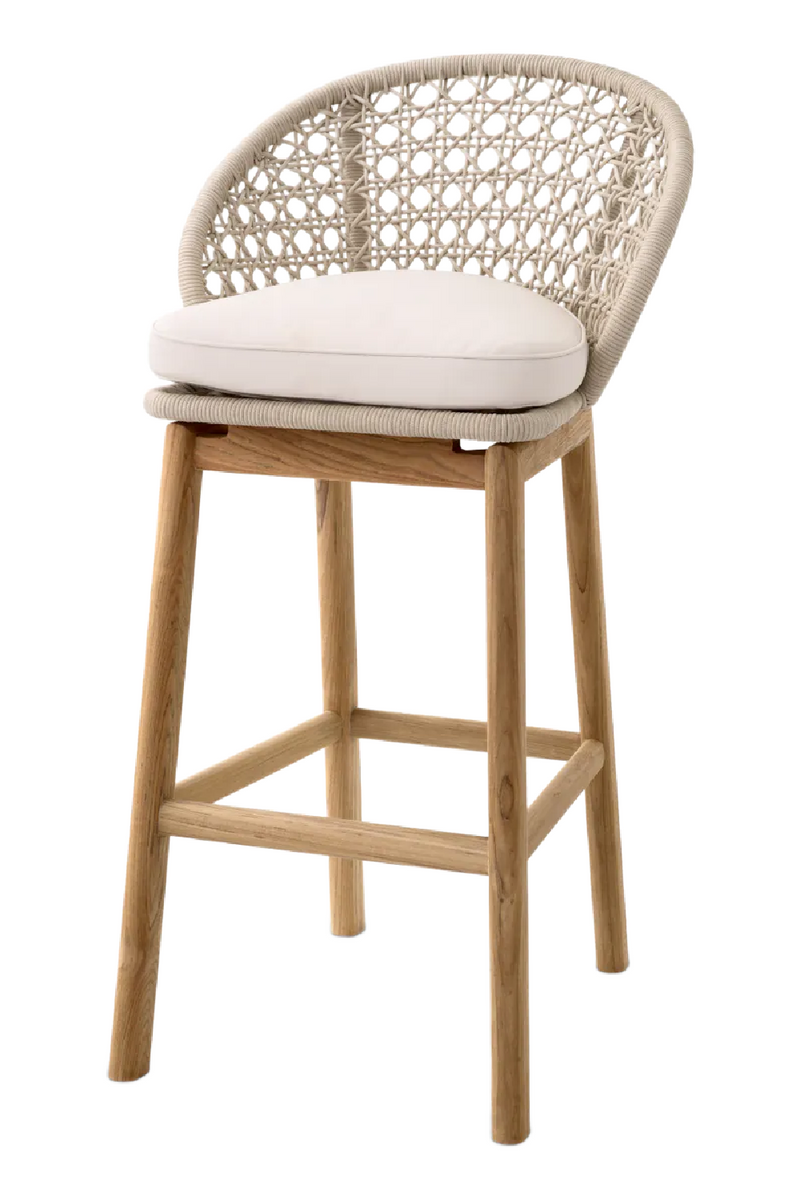 Tabouret de comptoir d'extérieur tressé crème | Eichholtz Trinity | OROA.fr