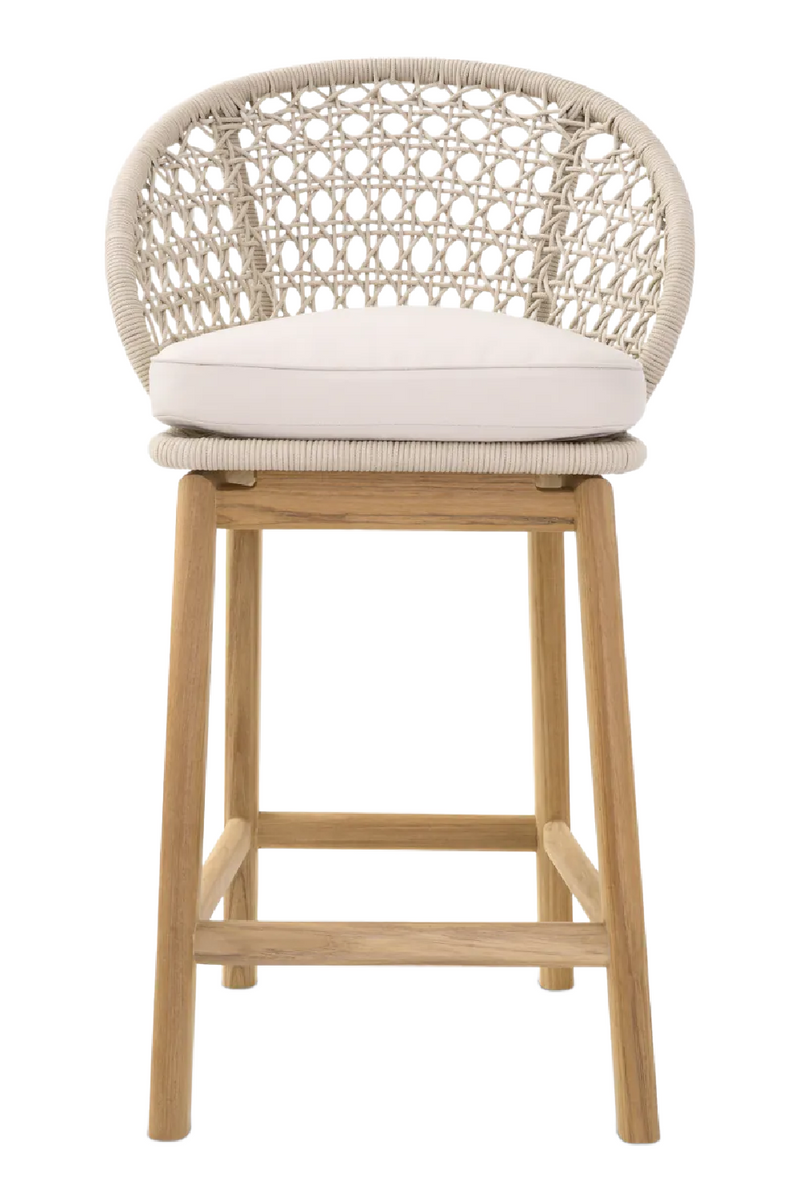 Tabouret de comptoir d'extérieur tressé crème | Eichholtz Trinity | OROA.fr
