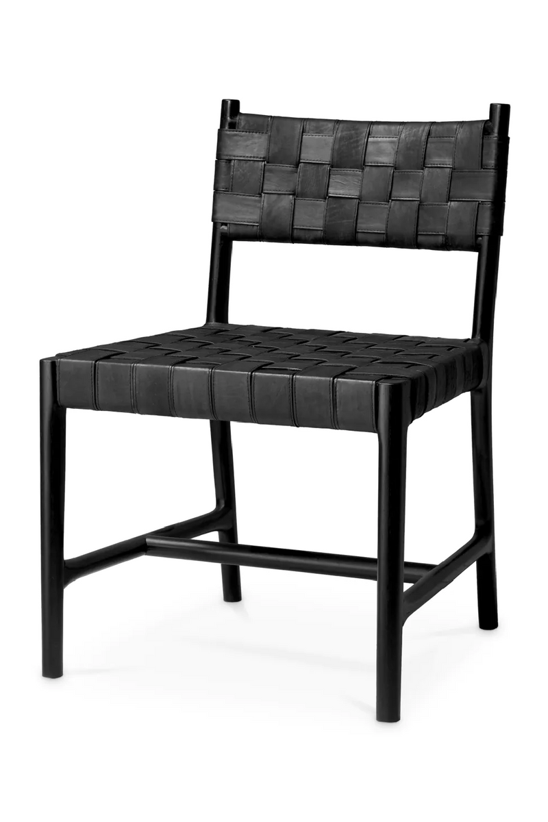 Chaise de salle a manger en cuir noir tresse | Eichholtz Tiberio