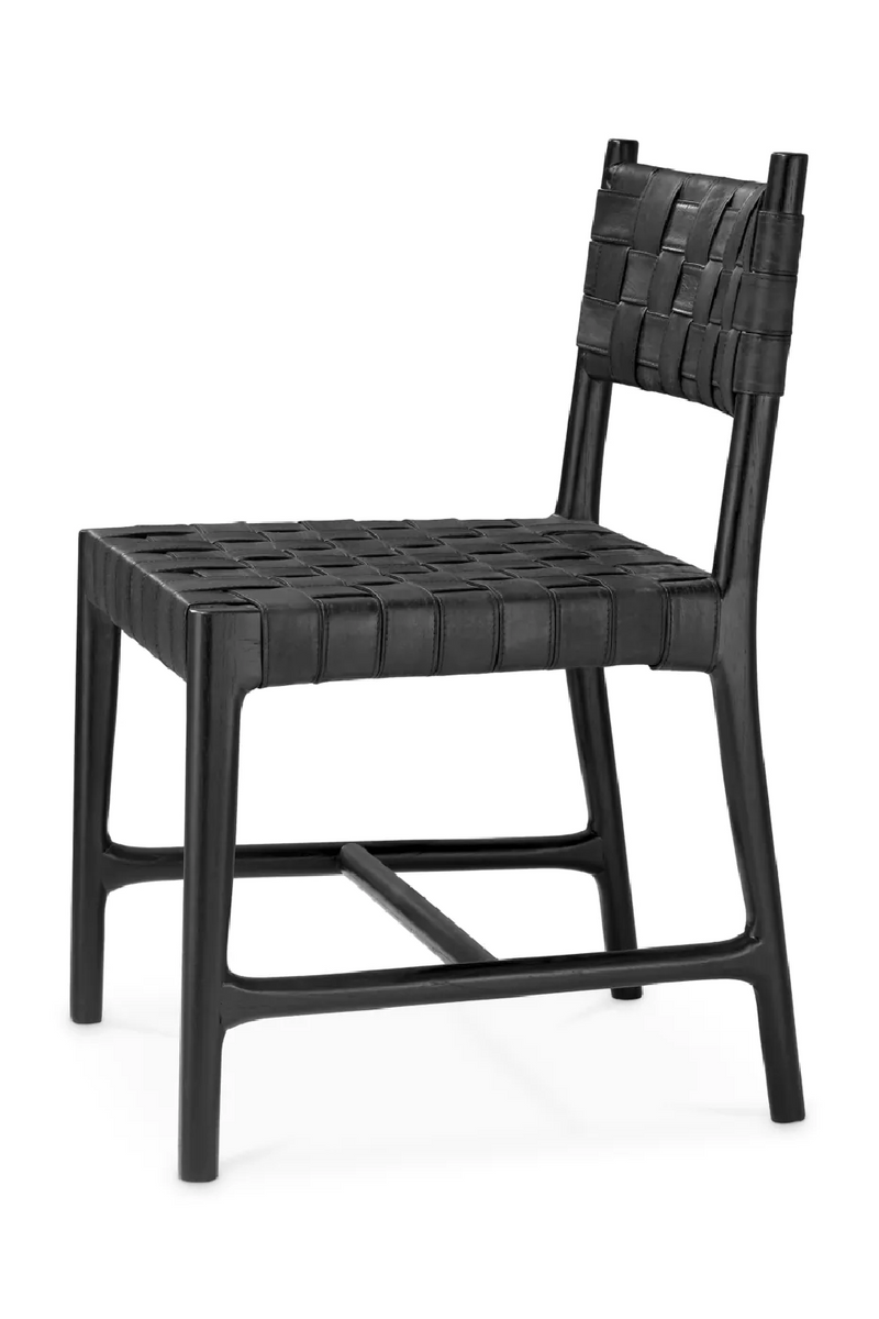 Chaise de salle a manger en cuir noir tresse | Eichholtz Tiberio