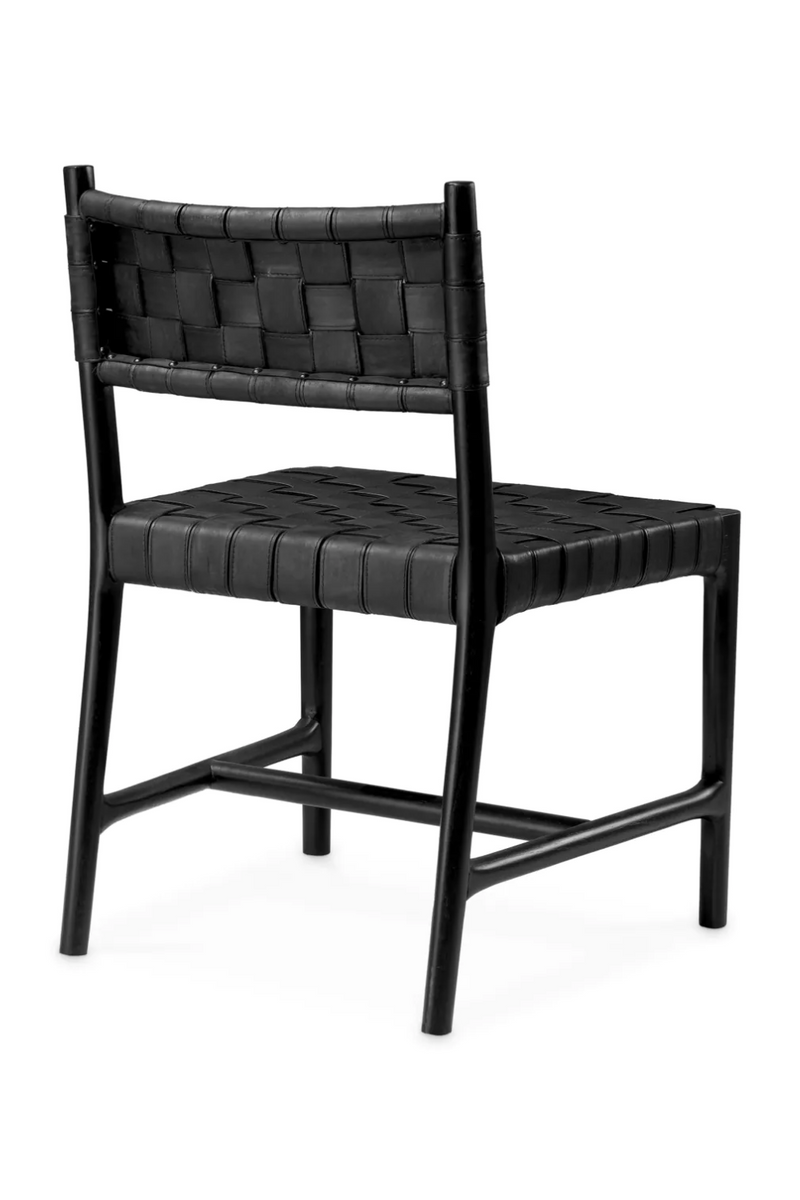 Chaise de salle a manger en cuir noir tresse | Eichholtz Tiberio