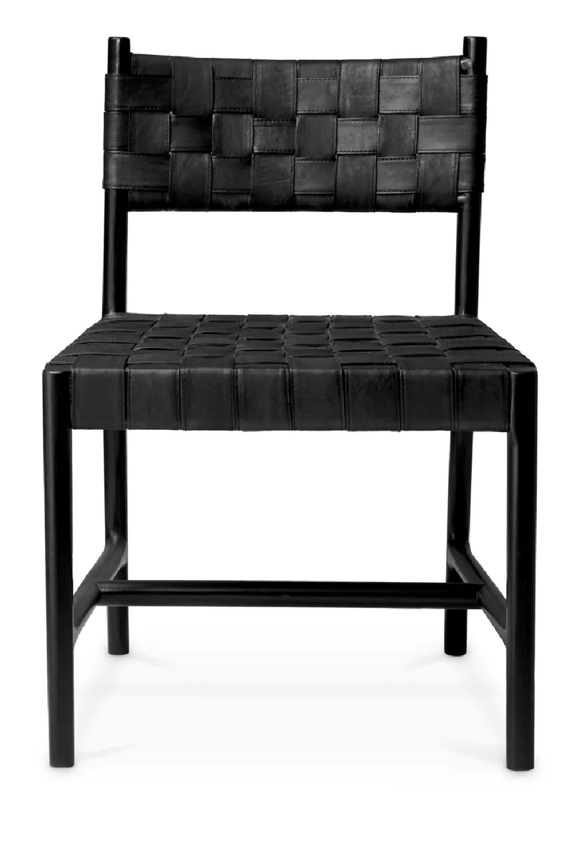 Chaise de salle a manger en cuir noir tresse | Eichholtz Tiberio
