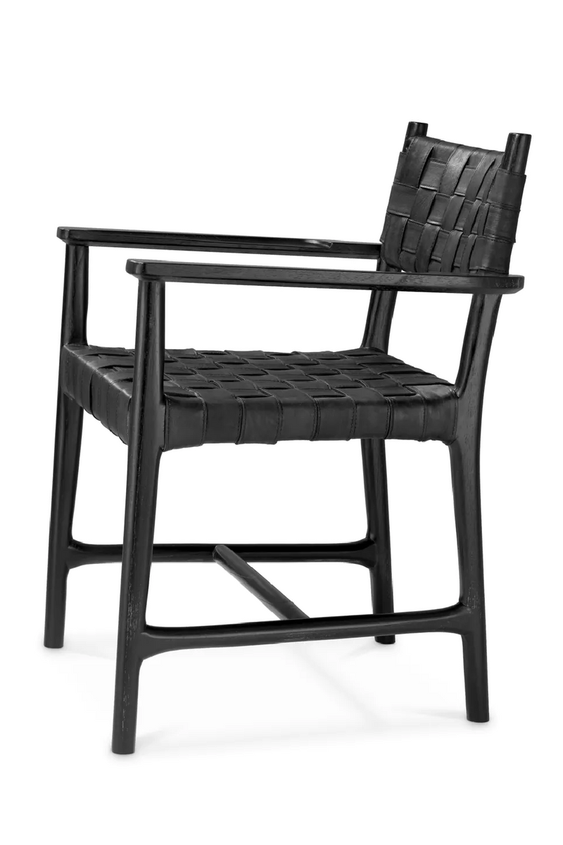 Fauteuil de salle a manger en cuir noir tresse | Eichholtz Tiberio | OROA.fr