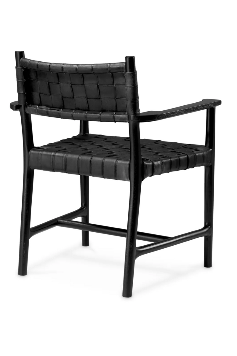 Fauteuil de salle a manger en cuir noir tresse | Eichholtz Tiberio | OROA.fr